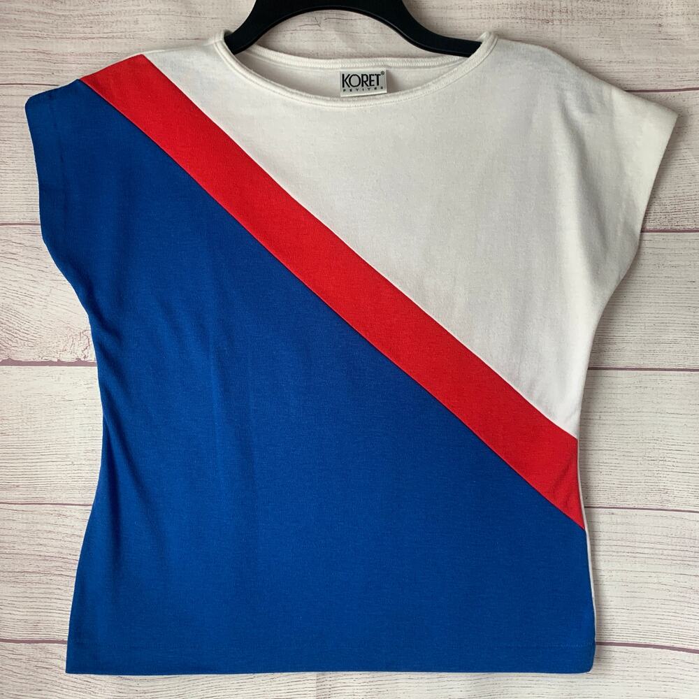 Vintage Koret Petites Colorblock Shirt Red White Blue 80s 90s